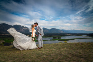 Inveremere wedding overlooking mountains